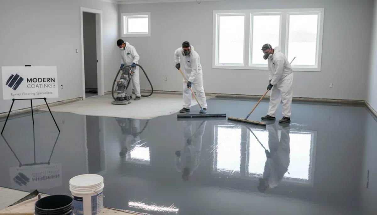 Professional epoxy floor coating in Atlanta GA garage for durable, glossy concrete protection