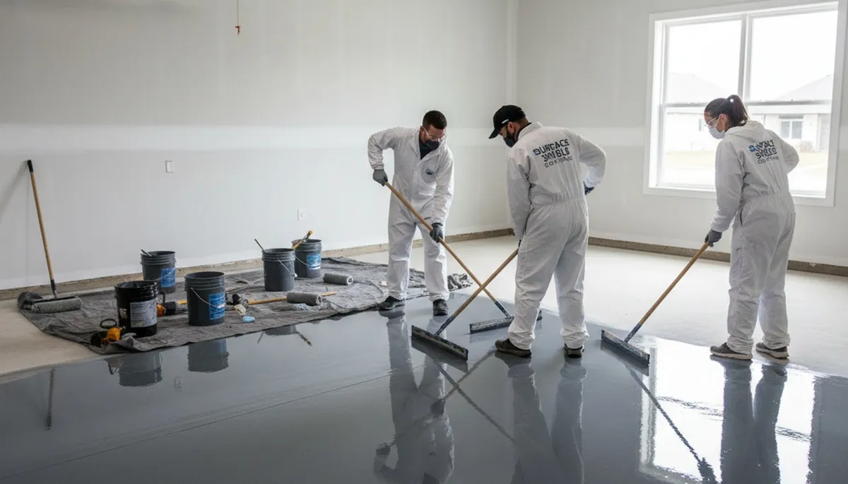 Epoxy floor coating in Atlanta GA garage with durable, glossy finish by local painting professionals