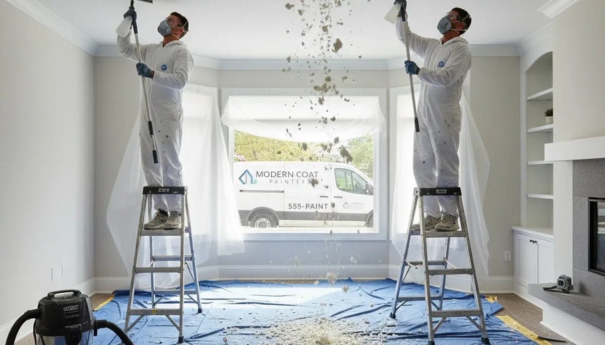 Professional popcorn ceiling removal in Atlanta GA home by expert house painters