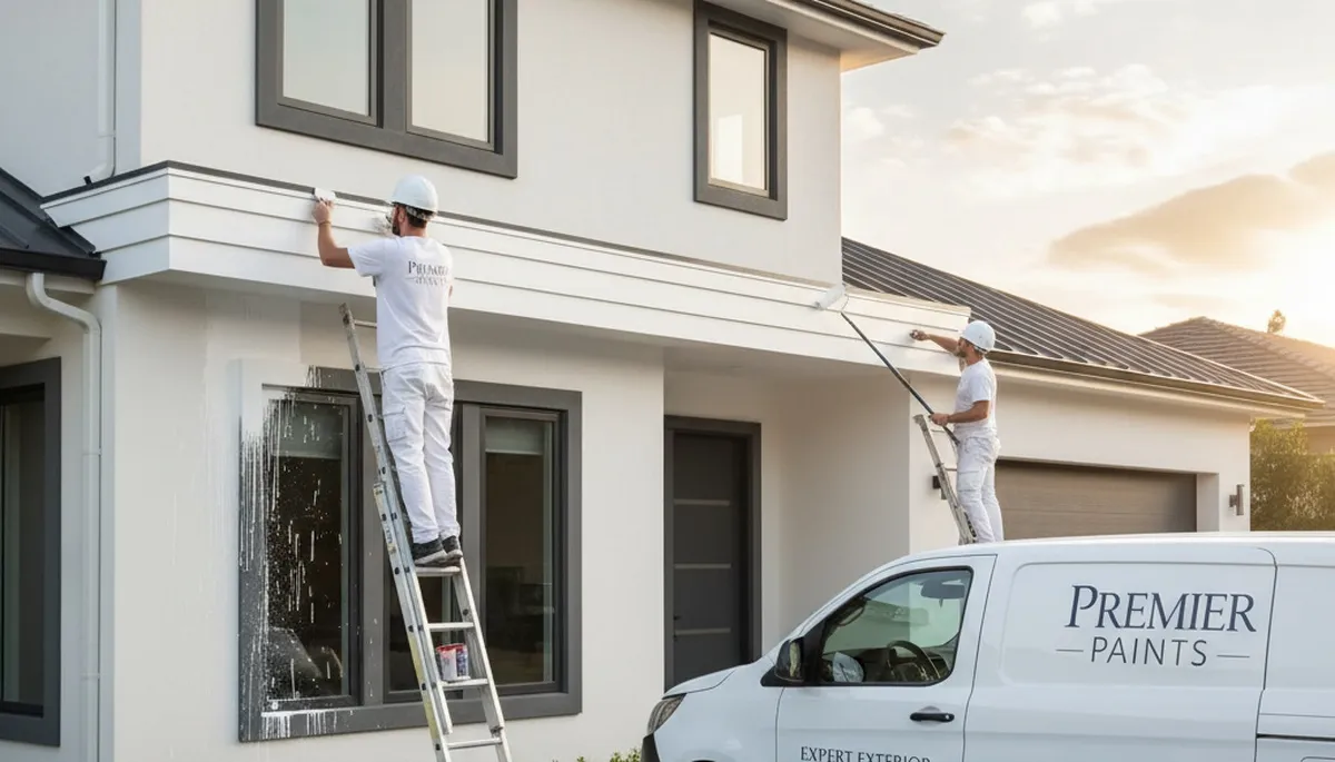 Professional trim and fascia painting on Atlanta GA home exterior by expert house painters